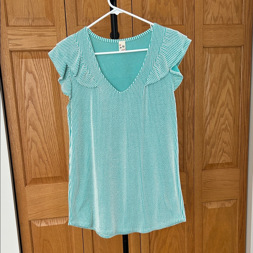 7th Ray Striped V-Neck Top with Ruffle Sleeves